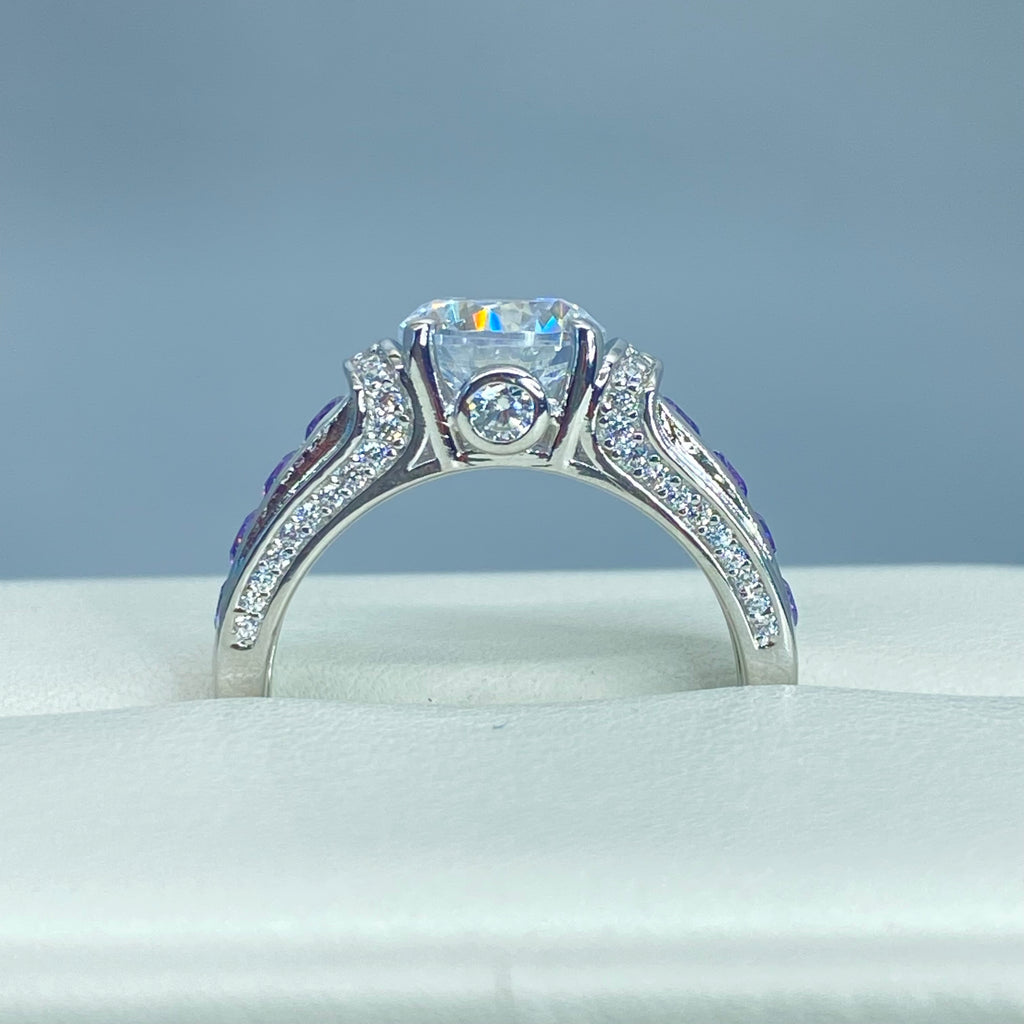 Amethyst Ring, White CZ with Purple Amethyst accent gems, Sterling Silver Filigree, Deco Inlay, Silver Embrace Jewelry D220