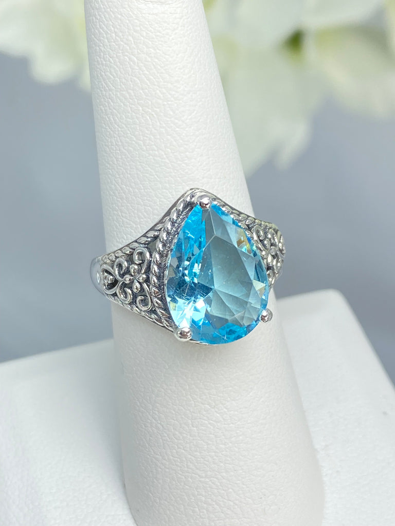 Aquamarine Tear drop Ring, Tear Lace design, Victorian jewelry, Silver Embrace Jewelry, D222