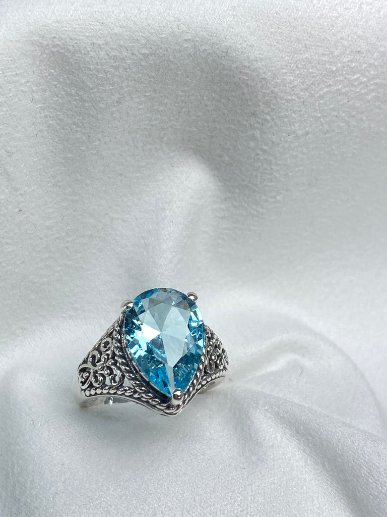 Aquamarine Tear drop Ring, Tear Lace design, Victorian jewelry, Silver Embrace Jewelry, D222