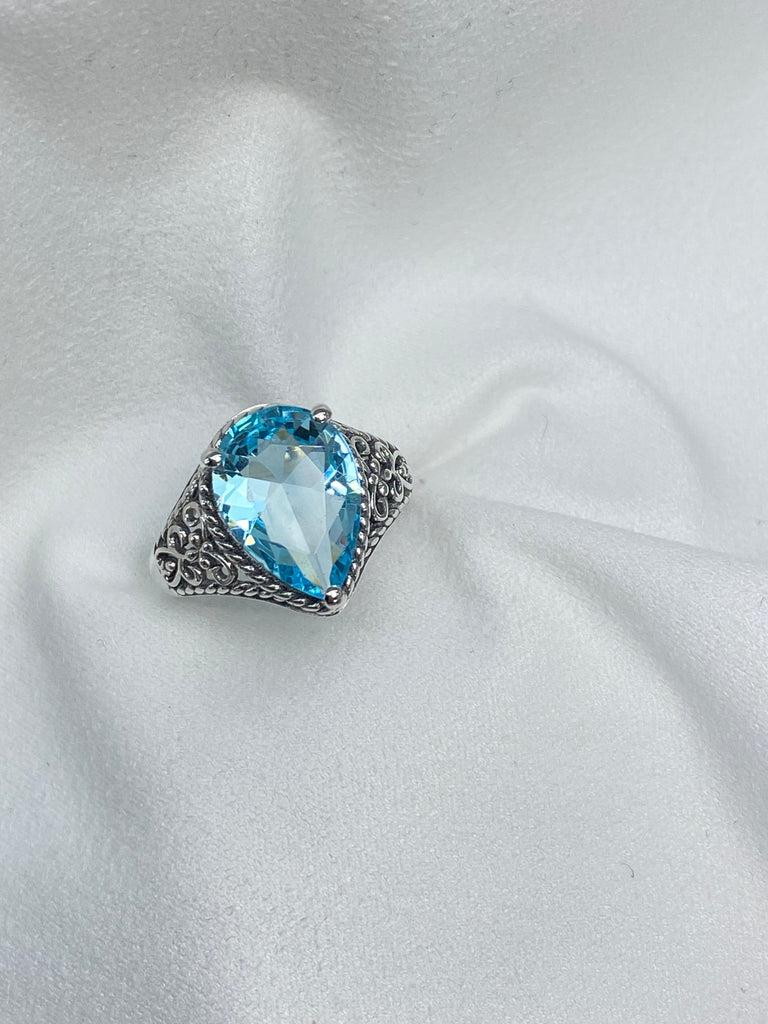 Aquamarine Tear drop Ring, Tear Lace design, Victorian jewelry, Silver Embrace Jewelry, D222