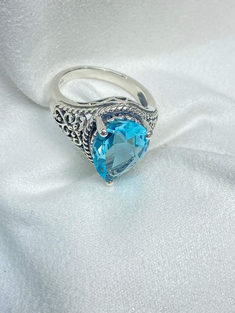 Aquamarine Tear drop Ring, Tear Lace design, Victorian jewelry, Silver Embrace Jewelry, D222