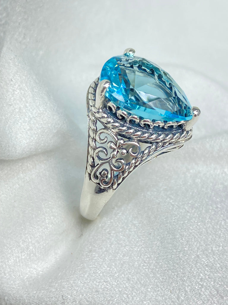 Aquamarine Tear drop Ring, Tear Lace design, Victorian jewelry, Silver Embrace Jewelry, D222