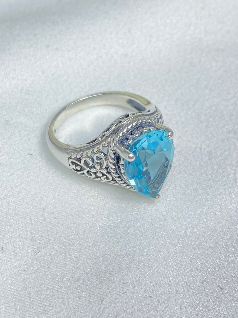 Aquamarine Tear drop Ring, Tear Lace design, Victorian jewelry, Silver Embrace Jewelry, D222