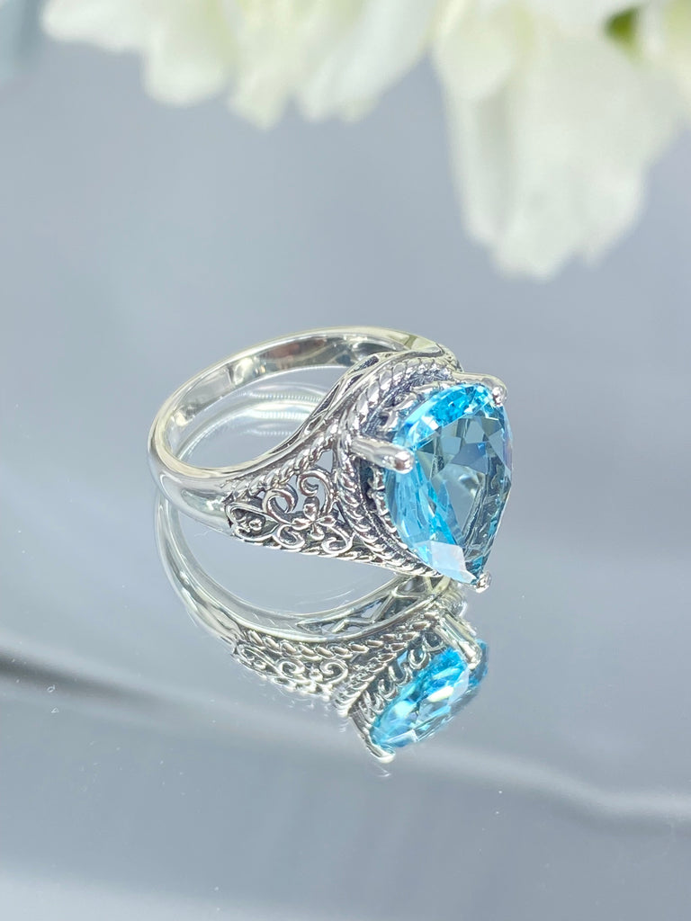 Aquamarine Tear drop Ring, Tear Lace design, Victorian jewelry, Silver Embrace Jewelry, D222