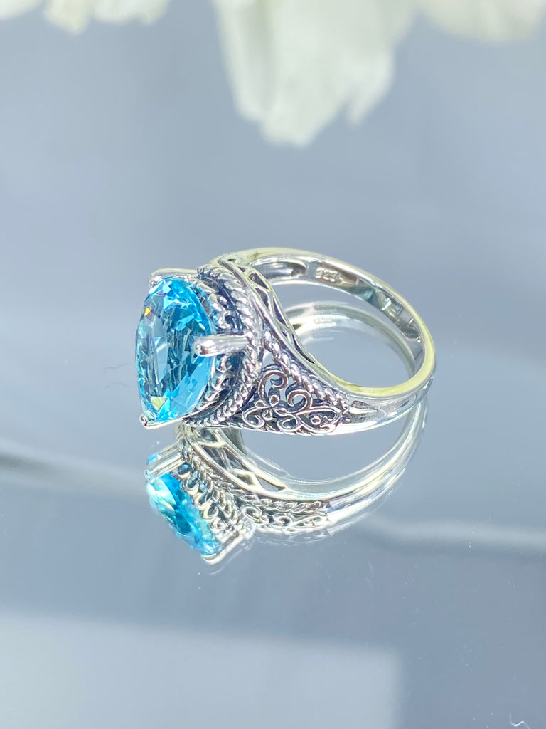 Aquamarine Tear drop Ring, Tear Lace design, Victorian jewelry, Silver Embrace Jewelry, D222