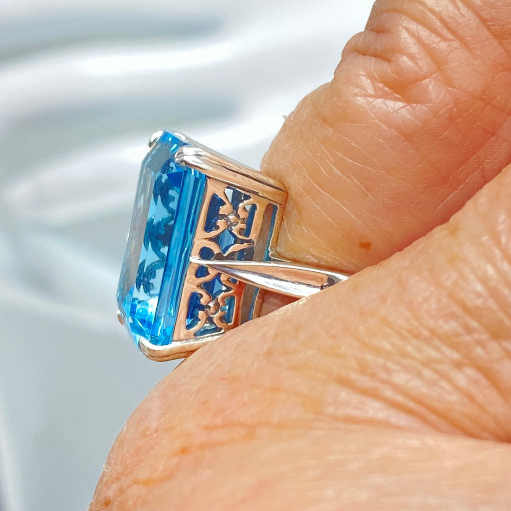 Natural Topaz Ring, cushion cut gem, Retro Jewelry, Sterling Silver Filigree, Silver Embrace Jewelry, D225