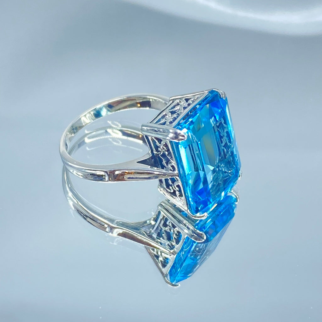 Natural Topaz Ring, cushion cut gem, Retro Jewelry, Sterling Silver Filigree, Silver Embrace Jewelry, D225