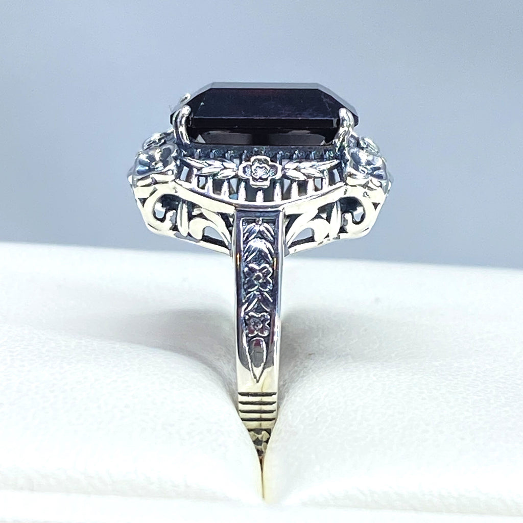Natural Red Garnet Ring, Picture Frame Floral Filigree, Vintage Jewelry, Sterling Silver, Silver Embrace Jewelry D227