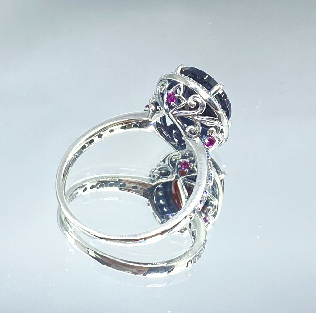 Natural Garnet Ring, Sterling Silver Filigree, Halo Design, Silver Embrace Jewelry, Art Deco Jewelry, D228