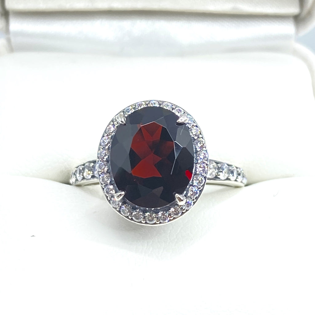 Natural Garnet Ring, Sterling Silver Filigree, Halo Design, Silver Embrace Jewelry, Art Deco Jewelry, D228