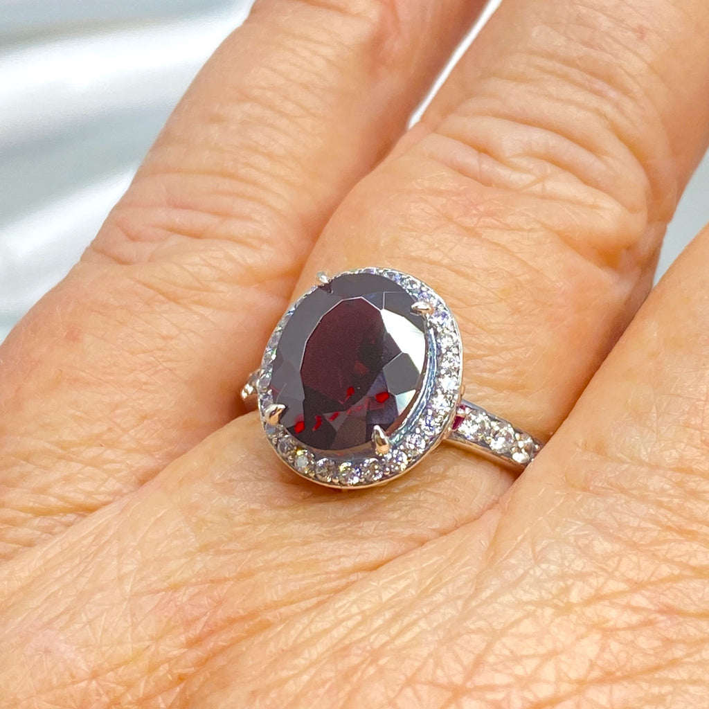 Natural Garnet Ring, Sterling Silver Filigree, Halo Design, Silver Embrace Jewelry, Art Deco Jewelry, D228
