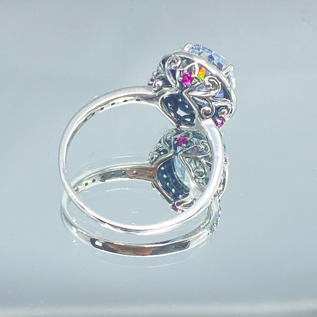 White Cubic Zirconia (CZ) Ring, Sterling Silver Filigree, Halo Design, Silver Embrace Jewelry, Art Deco Jewelry, D228