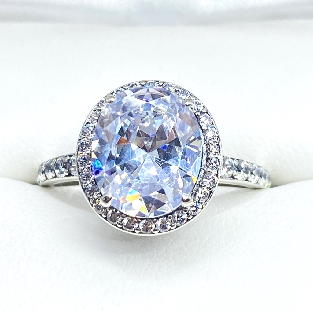 White Cubic Zirconia (CZ) Ring, Sterling Silver Filigree, Halo Design, Silver Embrace Jewelry, Art Deco Jewelry, D228