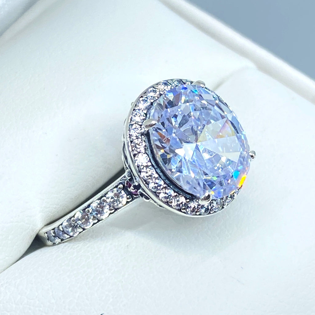 White Cubic Zirconia (CZ) Ring, Sterling Silver Filigree, Halo Design, Silver Embrace Jewelry, Art Deco Jewelry, D228