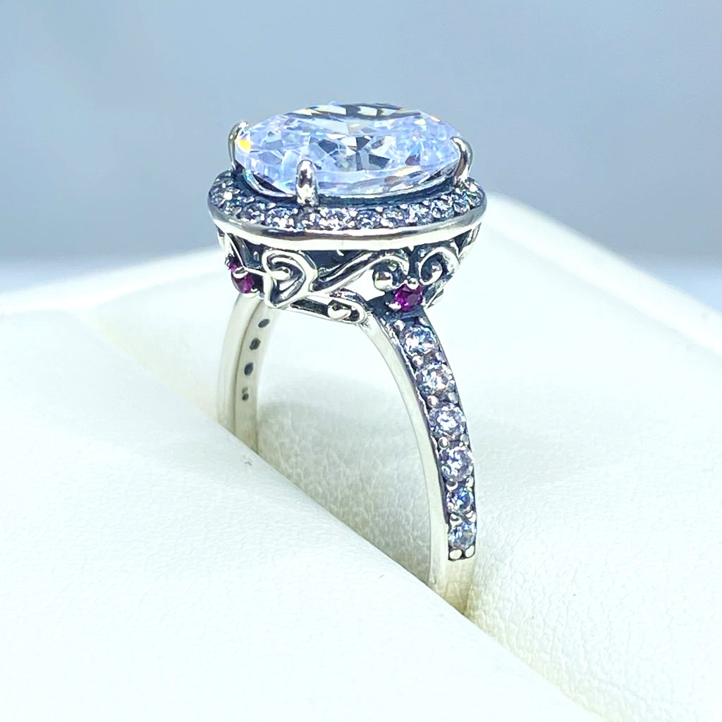 White Cubic Zirconia (CZ) Ring, Sterling Silver Filigree, Halo Design, Silver Embrace Jewelry, Art Deco Jewelry, D228