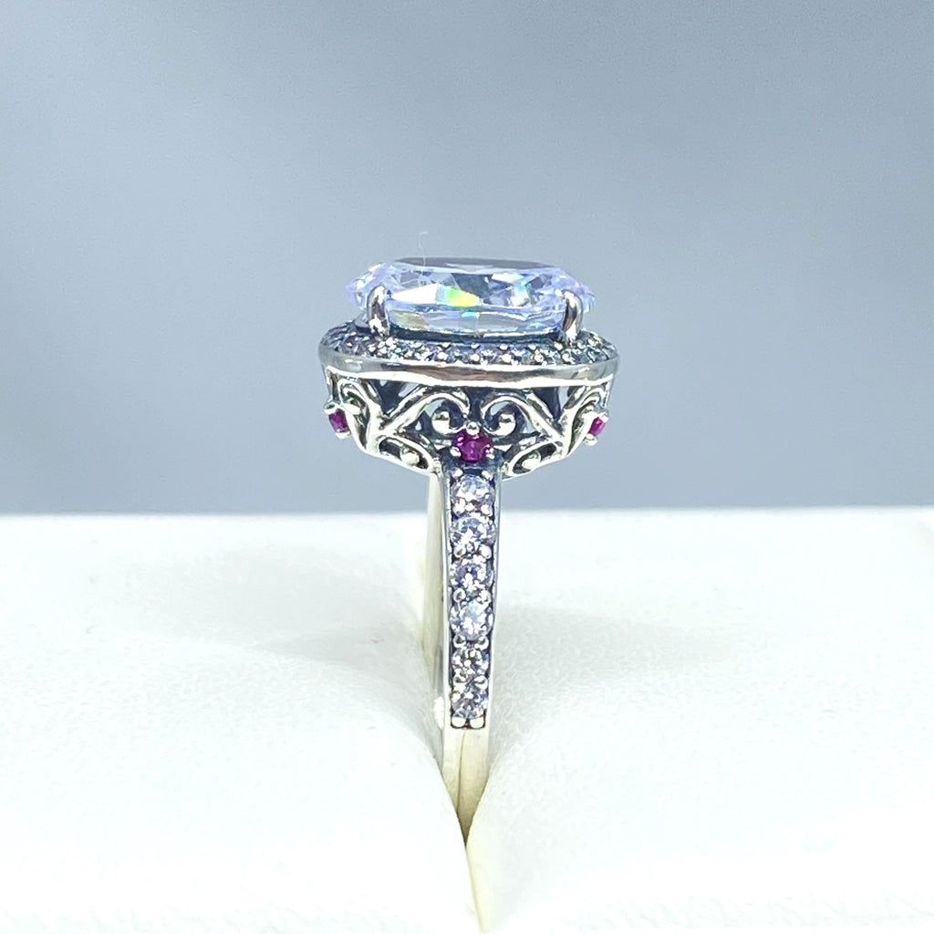 White Cubic Zirconia (CZ) Ring, Sterling Silver Filigree, Halo Design, Silver Embrace Jewelry, Art Deco Jewelry, D228