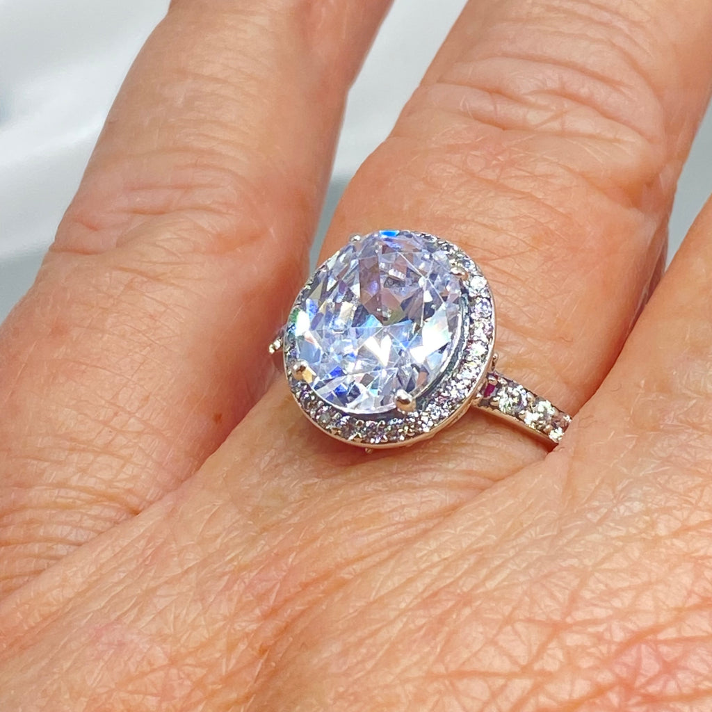 White Cubic Zirconia (CZ) Ring, Sterling Silver Filigree, Halo Design, Silver Embrace Jewelry, Art Deco Jewelry, D228