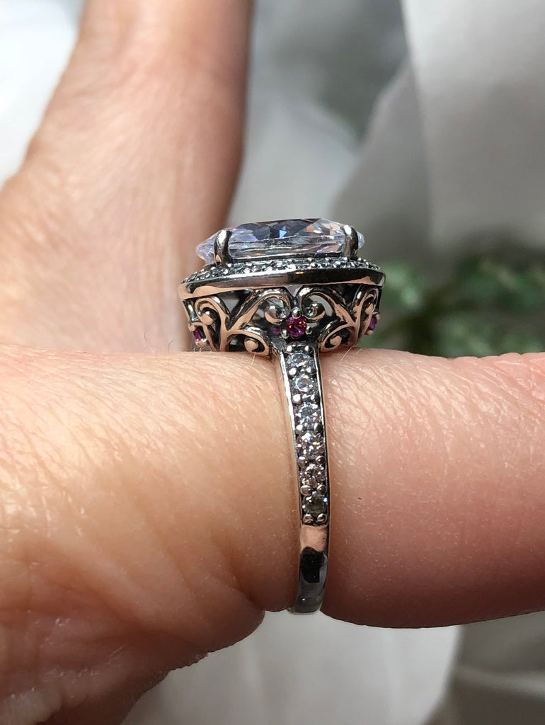 White Cubic Zirconia (CZ) Ring, Sterling Silver Filigree, Halo Design, Silver Embrace Jewelry, Art Deco Jewelry, D228