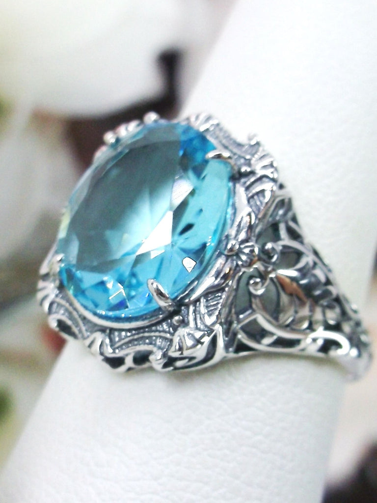 Sky Blue Aquamarine Ring, Oval gemstone, Art Nouveau style, Sterling Silver filigree, Vintage style ring, Silver Embrace Jewelry, D229 Beauty Ring