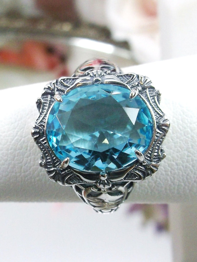 Sky Blue Aquamarine Ring, Oval gemstone, Art Nouveau style, Sterling Silver filigree, Vintage style ring, Silver Embrace Jewelry, D229 Beauty Ring