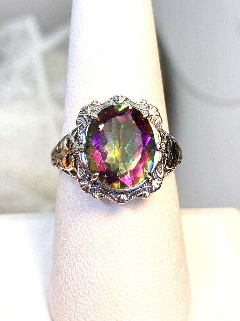 mystic topaz Ring, Oval gemstone, Art Nouveau style, Sterling Silver filigree, Vintage style ring, Silver Embrace Jewelry, D229 Beauty Ring
