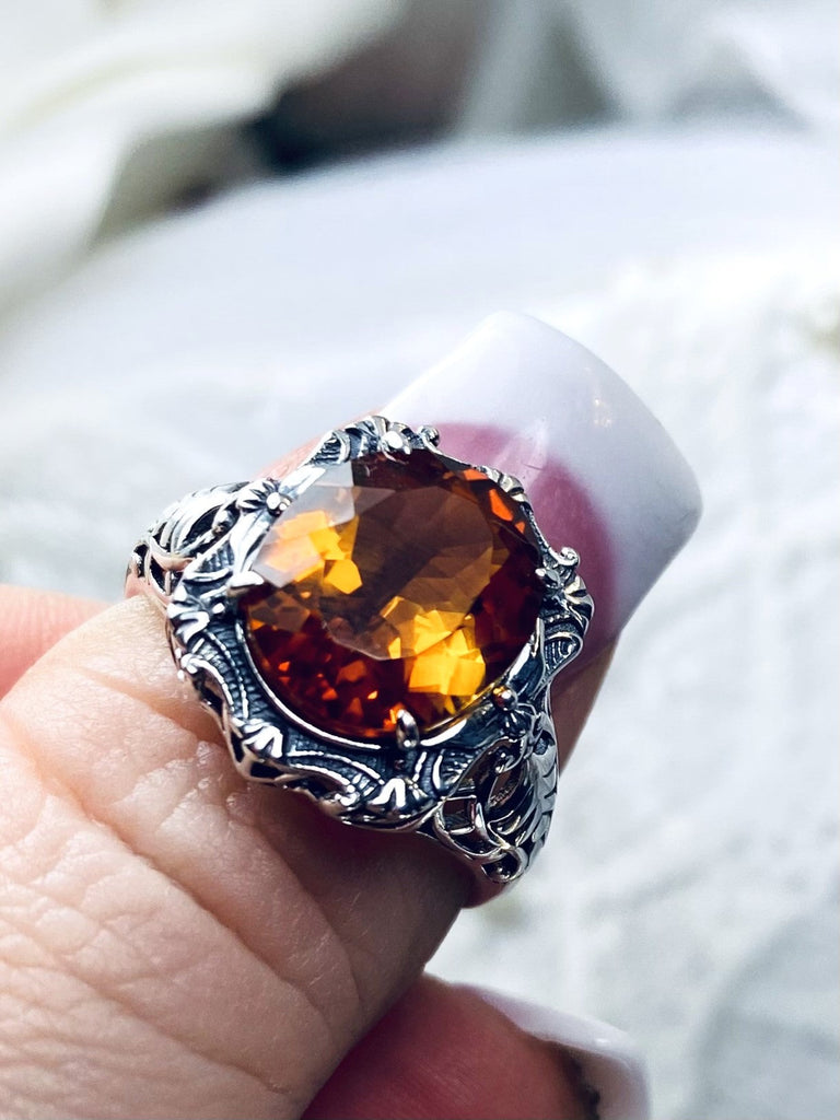 Natural Cognac Citrine Ring, Orange Natural Gemstone, Beauty Ring, Oval Art Nouveau Ring, Sterling silver Filigree, Silver Embrace Jewelry, D229