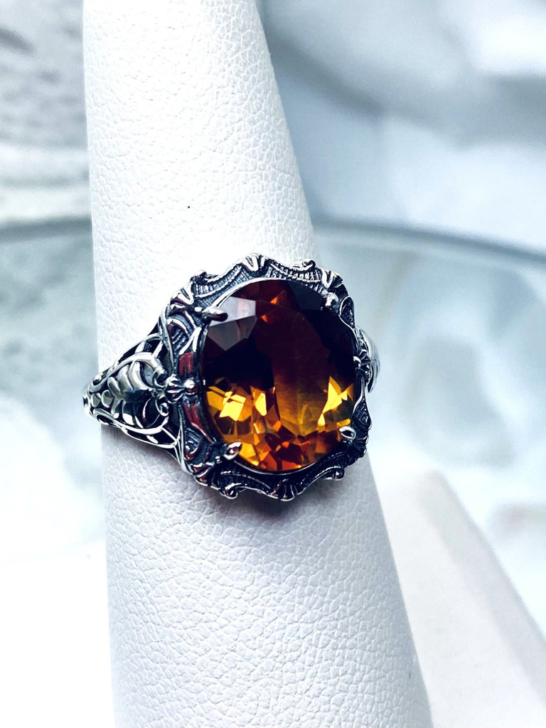 Natural Cognac Citrine Ring, Orange Natural Gemstone, Beauty Ring, Oval Art Nouveau Ring, Sterling silver Filigree, Silver Embrace Jewelry, D229
