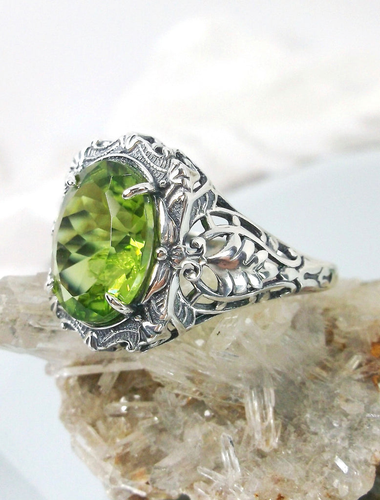Natural Peridot Ring, Green Natural Gemstone, Beauty Ring, Oval Art Nouveau Ring, Sterling silver Filigree, Silver Embrace Jewelry, D229