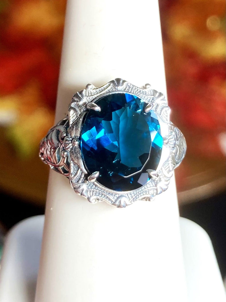 Natural London Blue Topaz Ring, Natural Gemstone, Beauty Ring, Oval Art Nouveau Ring, Sterling silver Filigree, Silver Embrace Jewelry, D229