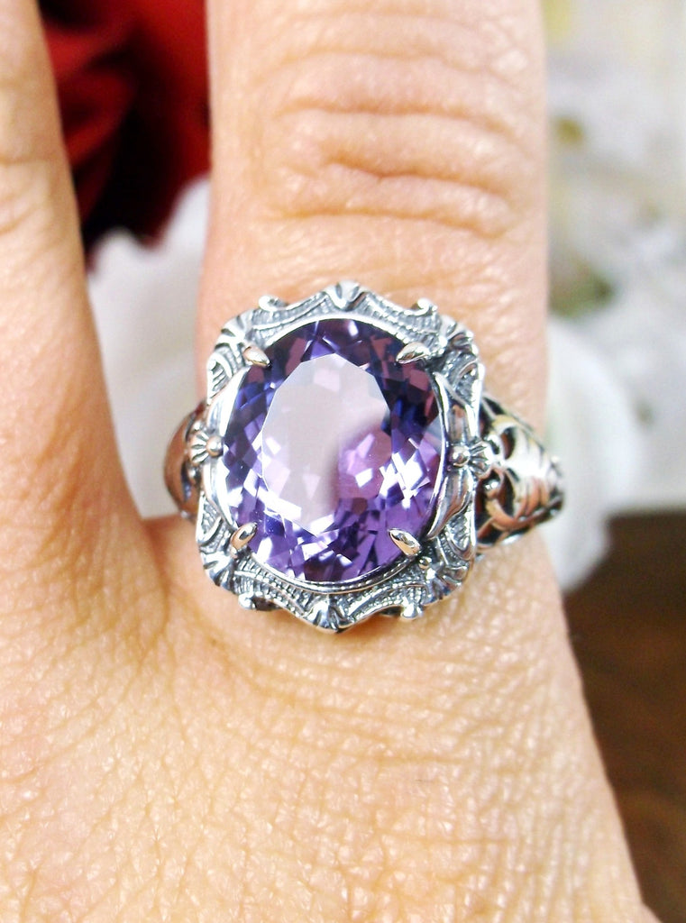 Natural Purple Amethyst Ring, Natural Gemstone, Beauty Ring, Oval Art Nouveau Ring, Sterling silver Filigree, Silver Embrace Jewelry, D229