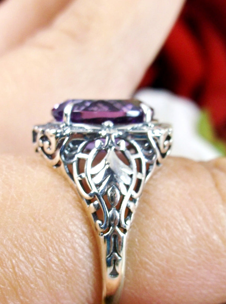 Natural Purple Amethyst Ring, Natural Gemstone, Beauty Ring, Oval Art Nouveau Ring, Sterling silver Filigree, Silver Embrace Jewelry, D229