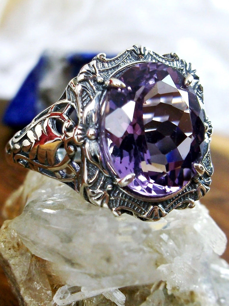 Natural Amethyst Ring, Purple Natural Gemstone, Beauty Ring, Oval Art Nouveau Ring, Sterling silver Filigree, Silver Embrace Jewelry, D229