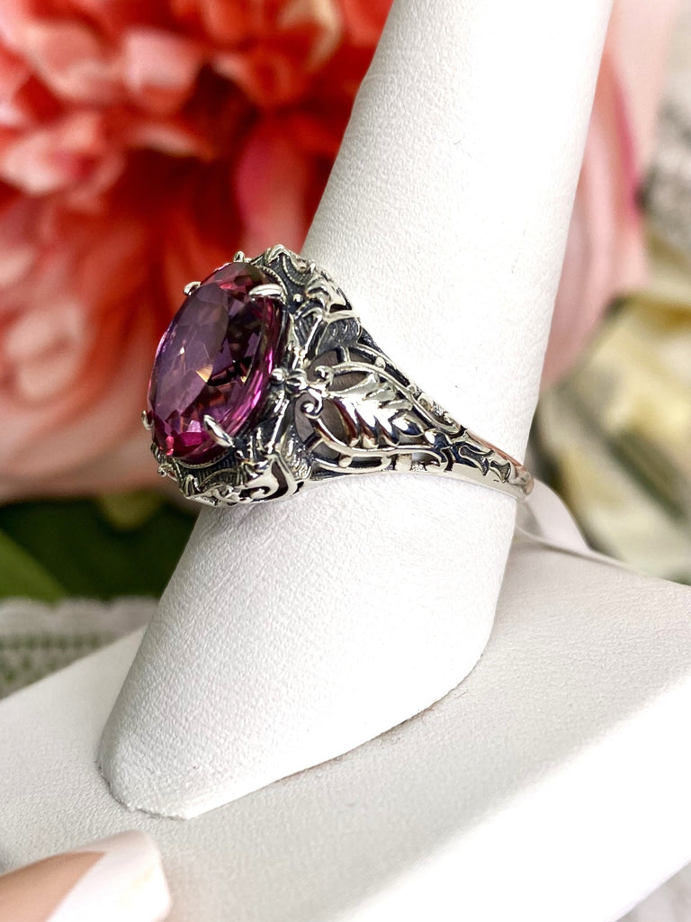 Natural Pink Topaz Ring, Natural Gemstone, Beauty Ring, Oval Art Nouveau Ring, Sterling silver Filigree, Silver Embrace Jewelry, D229