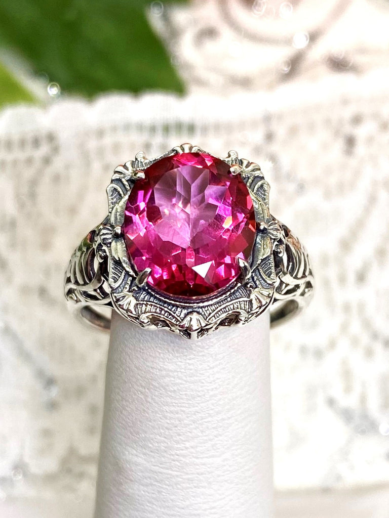 Natural Pink Topaz Ring, Natural Gemstone, Beauty Ring, Oval Art Nouveau Ring, Sterling silver Filigree, Silver Embrace Jewelry, D229