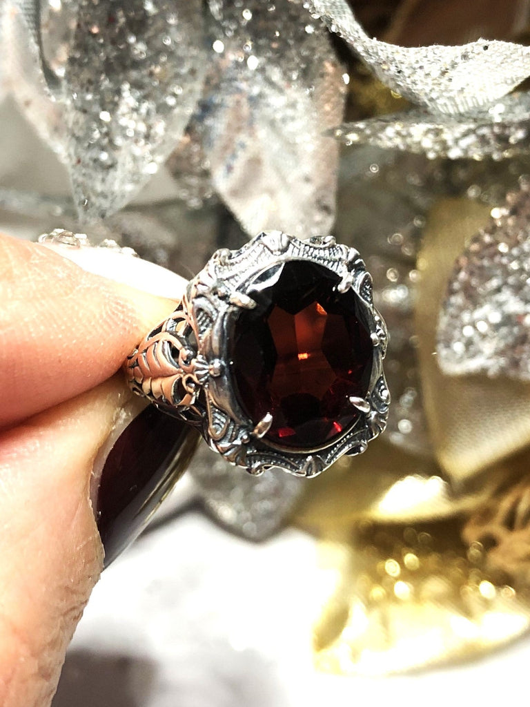 Natural Garnet Ring, Red Natural Gemstone, Beauty Ring, Oval Art Nouveau Ring, Sterling silver Filigree, Silver Embrace Jewelry, D229