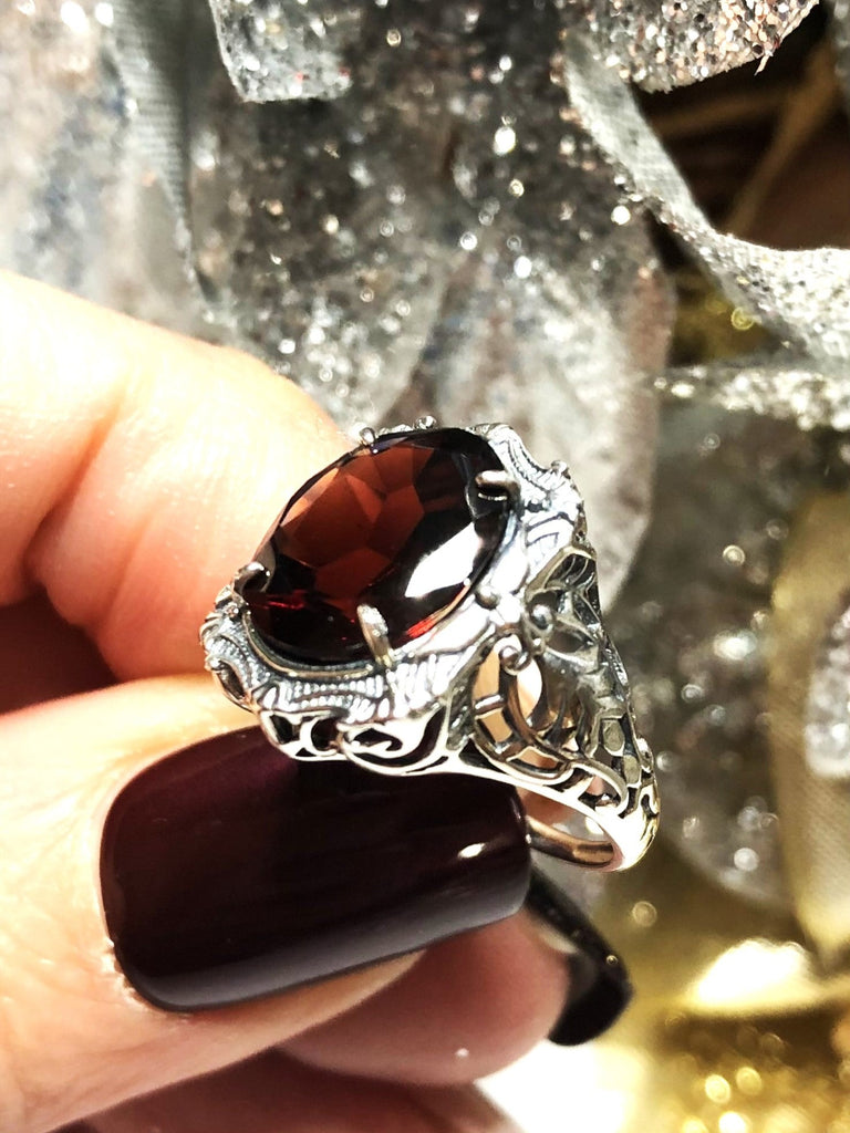 Natural Garnet Ring, Red Natural Gemstone, Beauty Ring, Oval Art Nouveau Ring, Sterling silver Filigree, Silver Embrace Jewelry, D229
