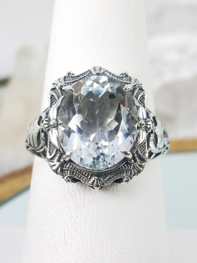 Natural Topaz Ring, Sparkling White Natural Gemstone, Beauty Ring, Oval Art Nouveau Ring, Sterling silver Filigree, Silver Embrace Jewelry, D229