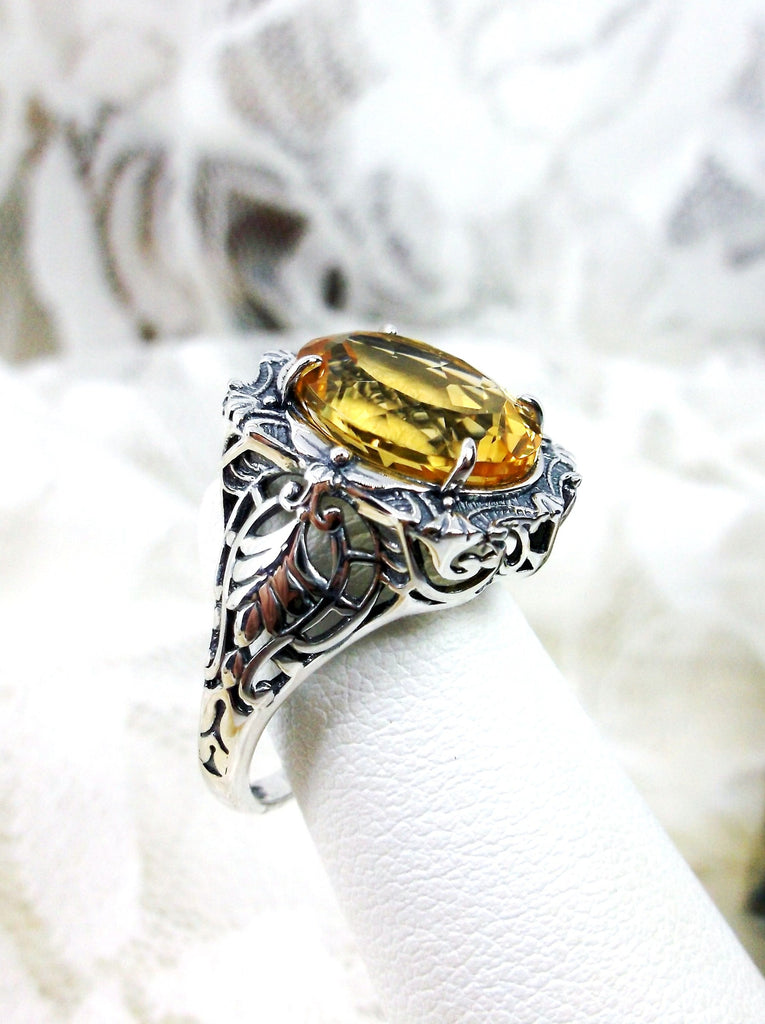 Natural Citrine Ring, Sparkling Yellow Natural Gemstone, Beauty Ring, Oval Art Nouveau Ring, Sterling silver Filigree, Silver Embrace Jewelry, D229