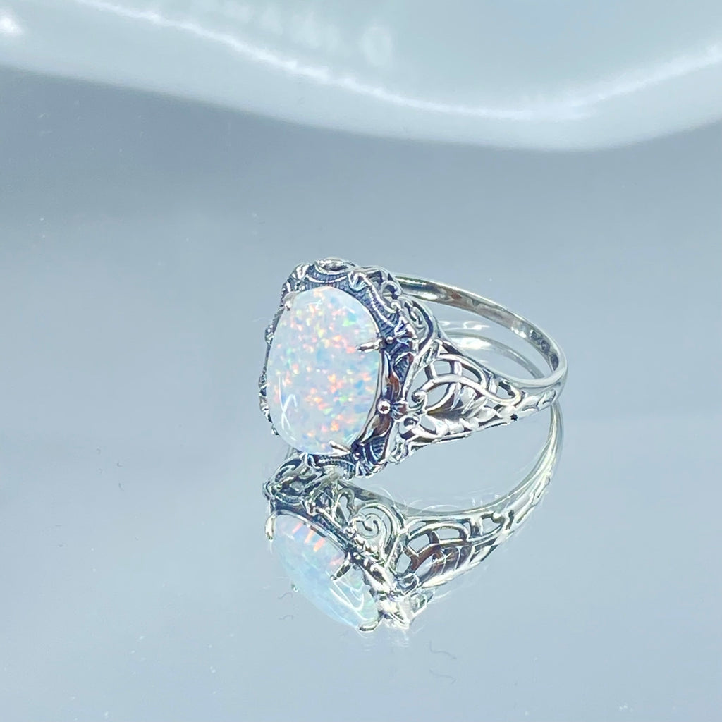 Opal Ring, Oval gemstone, Art Nouveau style, Sterling Silver filigree, Vintage style ring, Silver Embrace Jewelry, D229 Beauty Ring