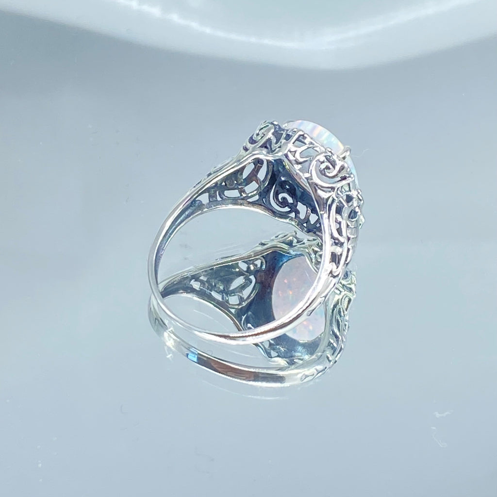 Opal Ring, Oval gemstone, Art Nouveau style, Sterling Silver filigree, Vintage style ring, Silver Embrace Jewelry, D229 Beauty Ring