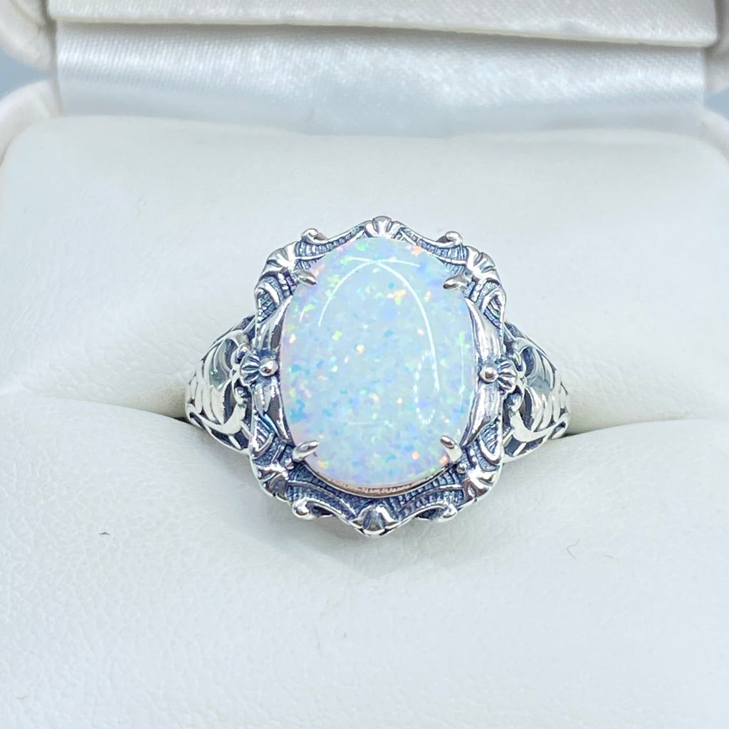 Opal Ring, Oval gemstone, Art Nouveau style, Sterling Silver filigree, Vintage style ring, Silver Embrace Jewelry, D229 Beauty Ring