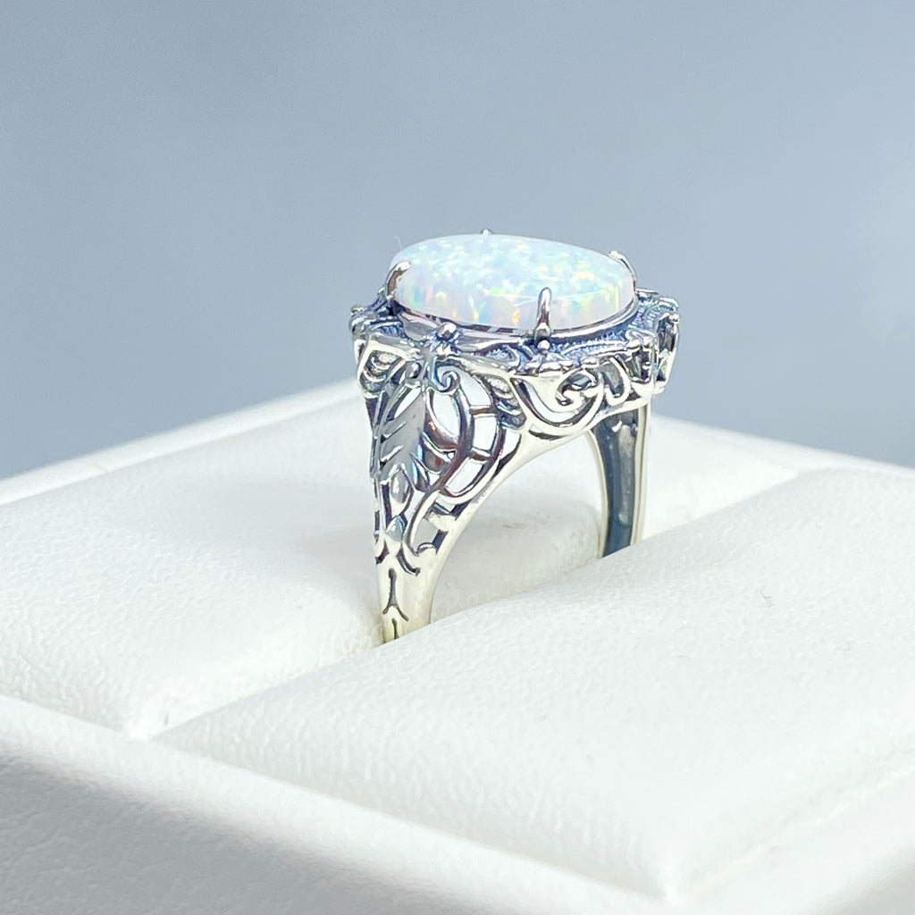 Opal Ring, Oval gemstone, Art Nouveau style, Sterling Silver filigree, Vintage style ring, Silver Embrace Jewelry, D229 Beauty Ring
