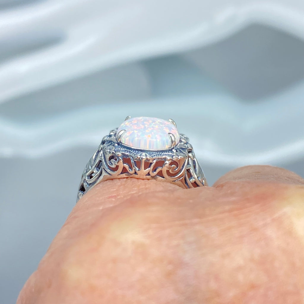 Opal Ring, Oval gemstone, Art Nouveau style, Sterling Silver filigree, Vintage style ring, Silver Embrace Jewelry, D229 Beauty Ring