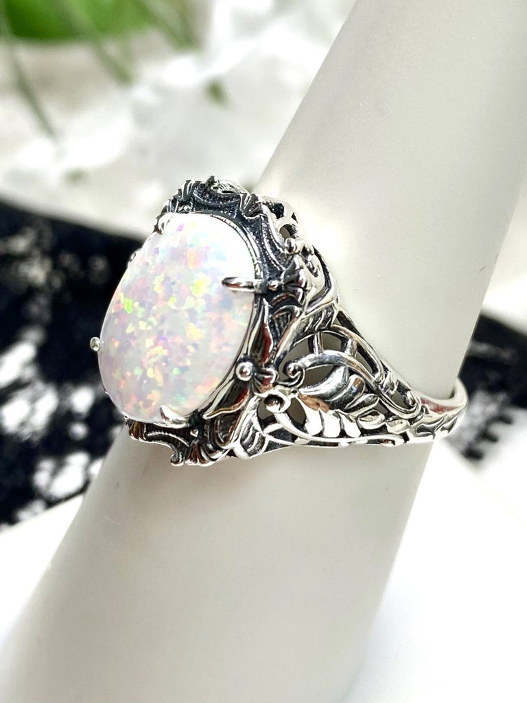 Opal Ring, Oval gemstone, Art Nouveau style, Sterling Silver filigree, Vintage style ring, Silver Embrace Jewelry, D229 Beauty Ring