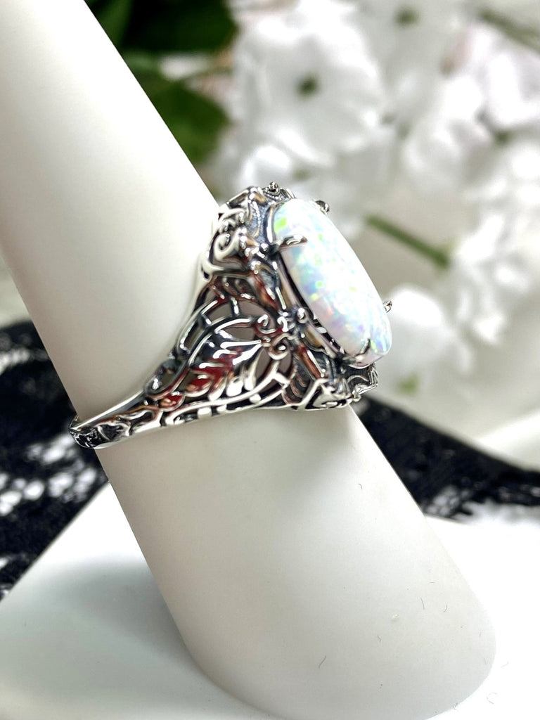 Opal Ring, Oval gemstone, Art Nouveau style, Sterling Silver filigree, Vintage style ring, Silver Embrace Jewelry, D229 Beauty Ring