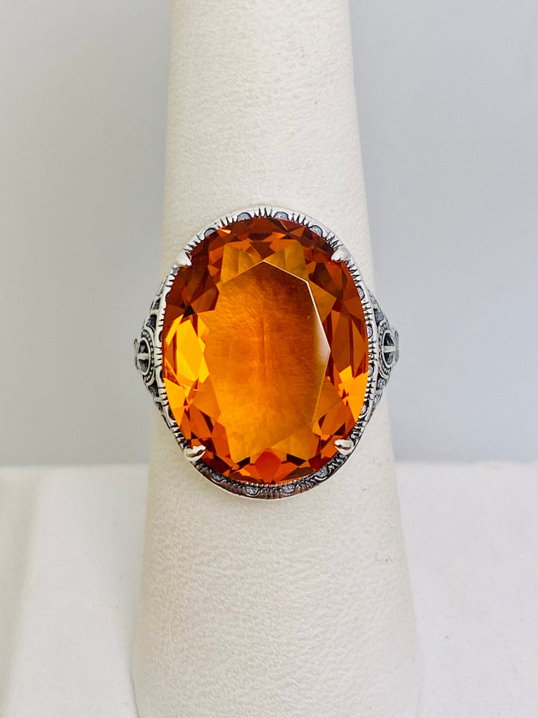 Citrine Ring, Orange Ring, Art Deco Vintage Style, Persian Design, Oval Gemstone, Large Ring, Silver Embrace Jewelry, D230