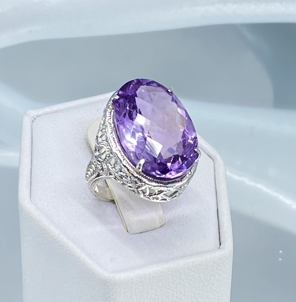 Natural Purple Amethyst Ring, Persian Art Deco Ring, Vintage Jewelry, Sterling Silver, Silver Embrace Jewelry D230