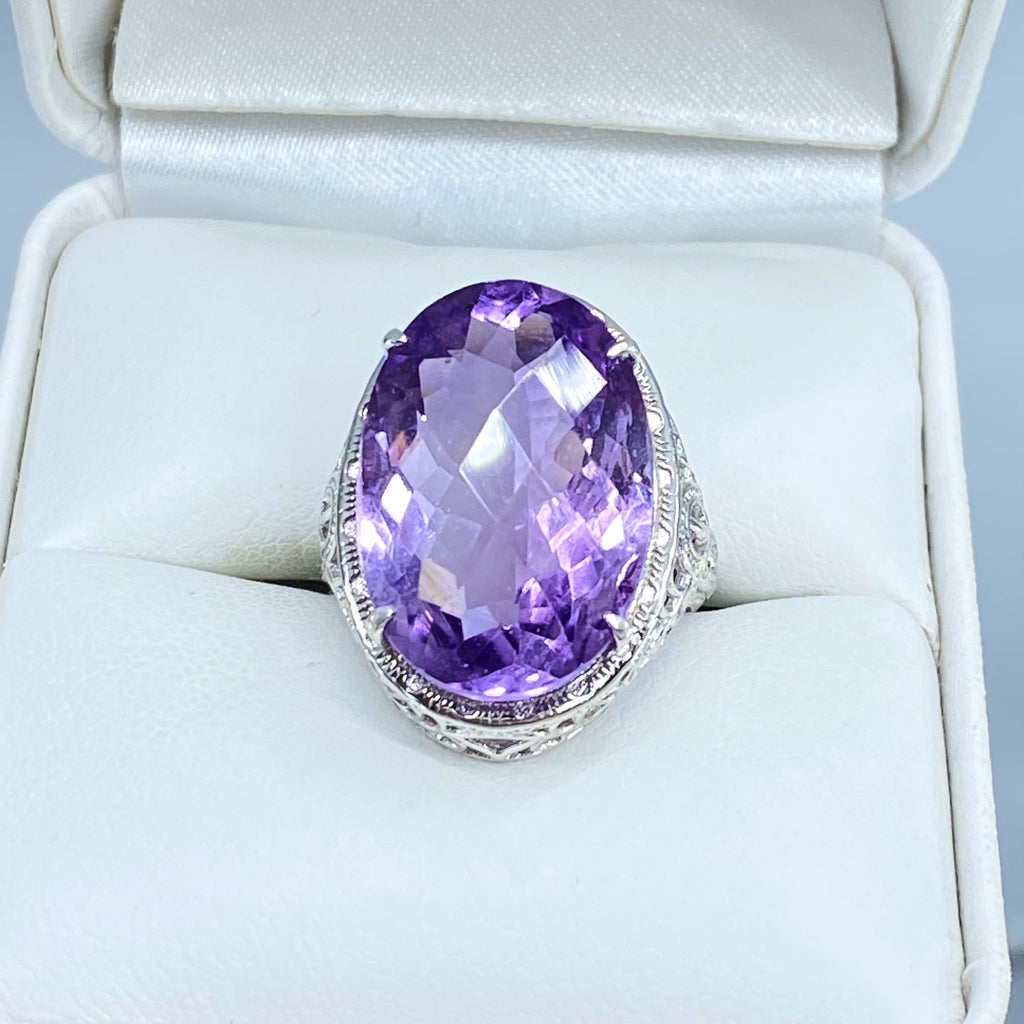 Natural Purple Amethyst Ring, Persian Art Deco Ring, Vintage Jewelry, Sterling Silver, Silver Embrace Jewelry D230