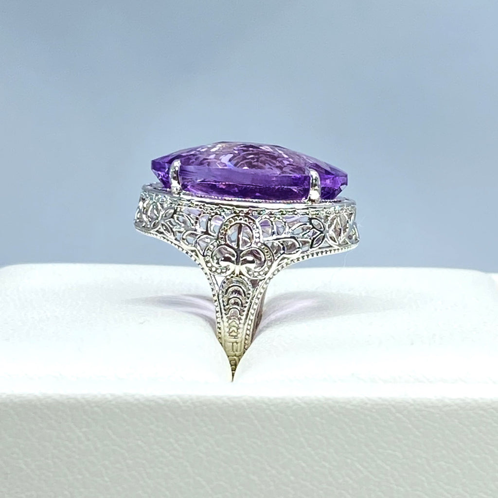 Natural Purple Amethyst Ring, Persian Art Deco Ring, Vintage Jewelry, Sterling Silver, Silver Embrace Jewelry D230