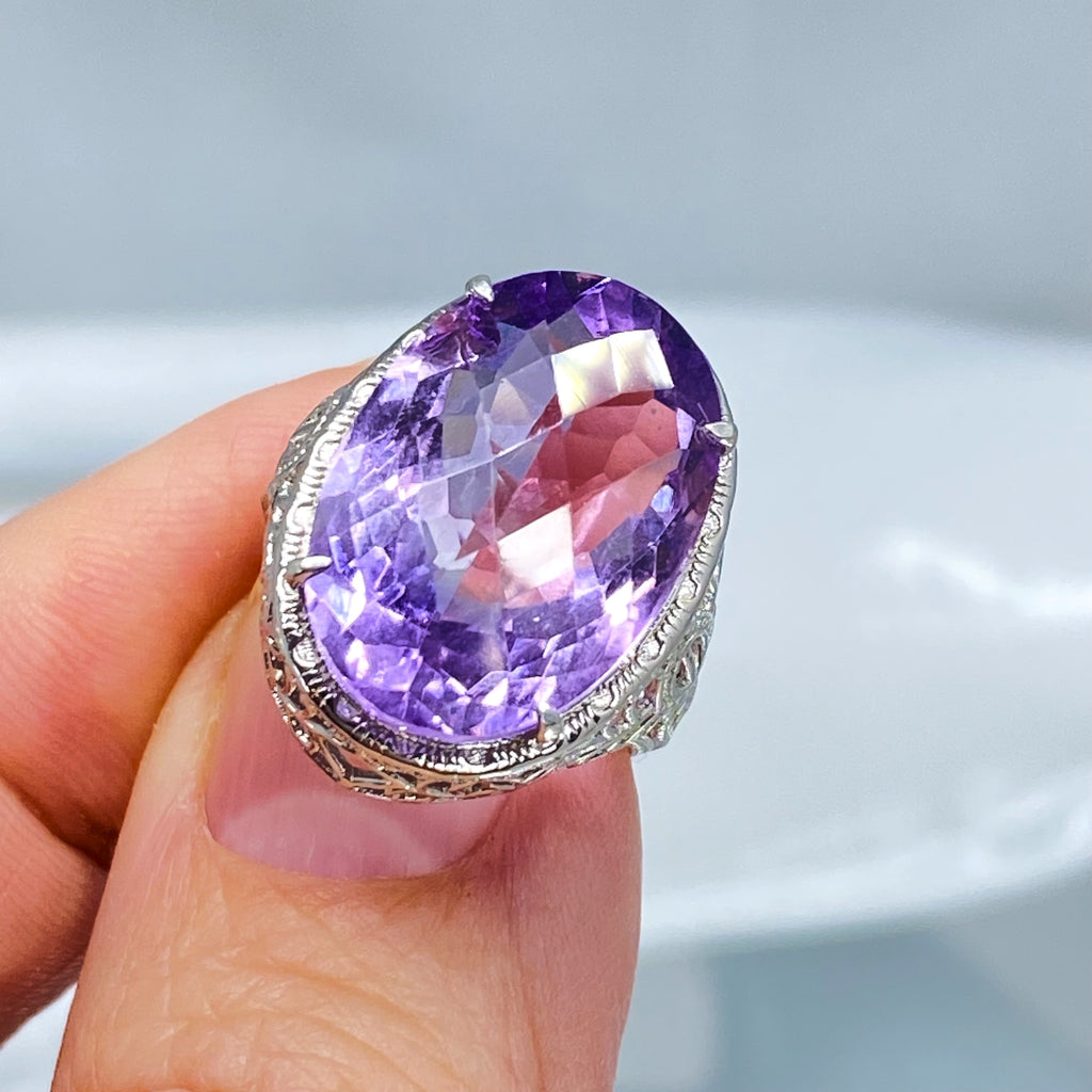 Natural Purple Amethyst Ring, Persian Art Deco Ring, Vintage Jewelry, Sterling Silver, Silver Embrace Jewelry D230